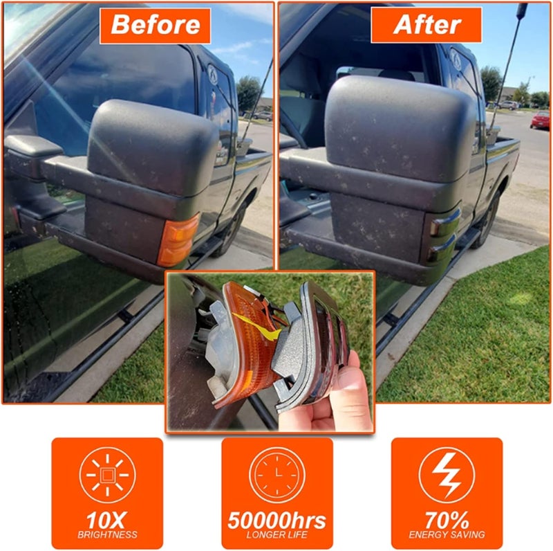 znakeauto 2x LED Side Mirror Light Marker Compatible with 2008 to 2016 Ford F250 F350 F450 F550 Super Duty Turn Signal，7C3Z-13776-A 7C3Z-13776-B 7C3Z13776A 7C3Z13776B (Smoke Lens-Yellow Light) - Image 4